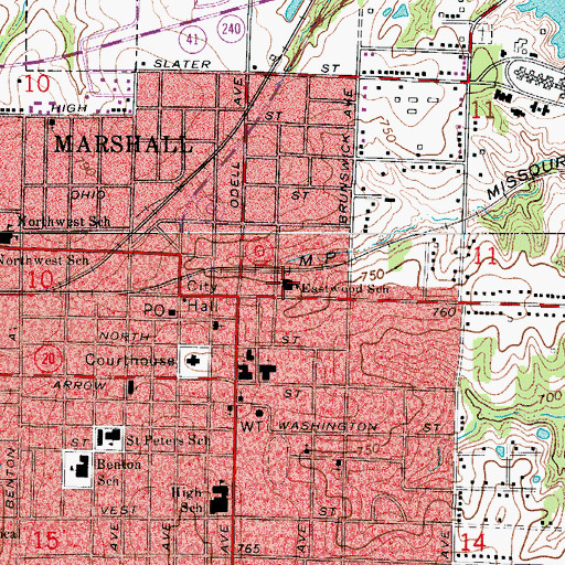 Topographic Map of Eastwood Elementary School, MO
