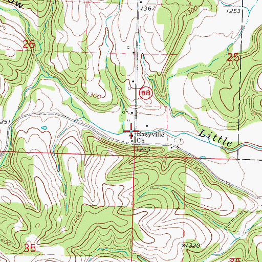 Topographic Map of Easyville Church, MO