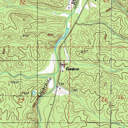 Topographic Map of Gaston Cemetery, AR