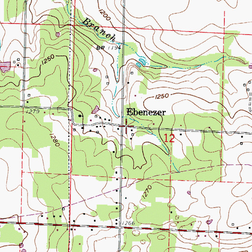 Topographic Map of Ebenezer, MO