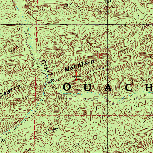 Topographic Map of Gaston Mountain, AR