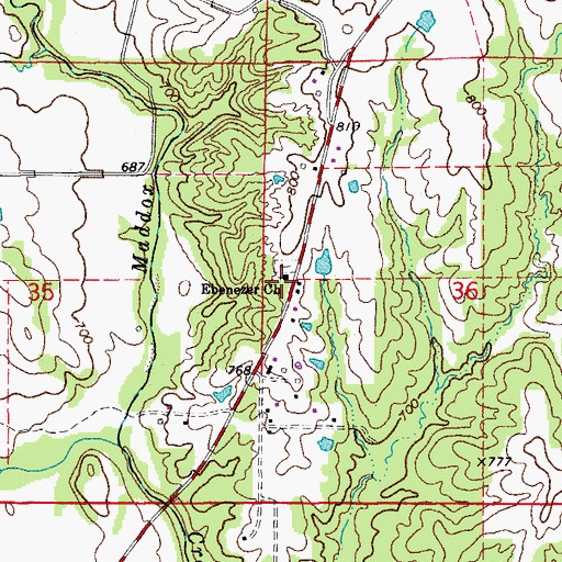 Topographic Map of Ebenezer Church, MO