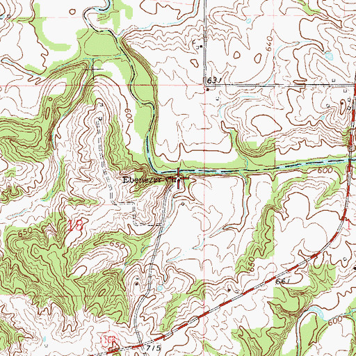 Topographic Map of Ebenezer Church, MO