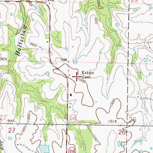 Topographic Map of Ecton Cemetery, MO