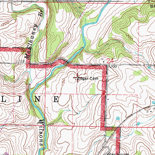 Topographic Map of Edgar Cemetery, MO