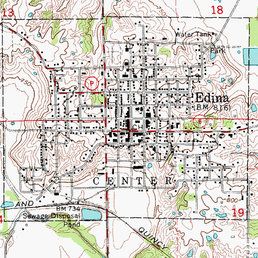 Topographic Map of Edina, MO