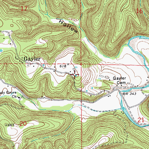 Topographic Map of Gayler, AR