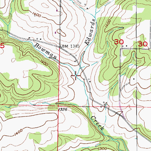 Topographic Map of Edwards Branch, MO