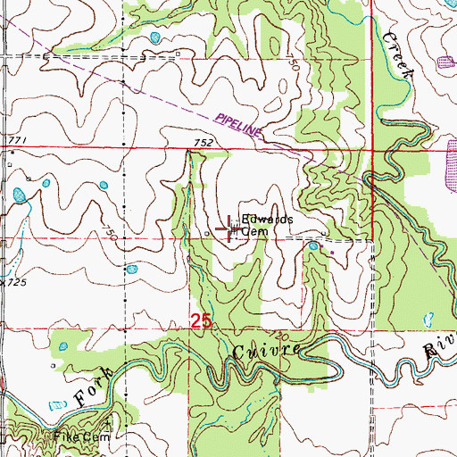 Topographic Map of Edwards Cemetery, MO