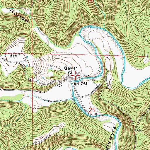 Topographic Map of Gayler Cemetery, AR