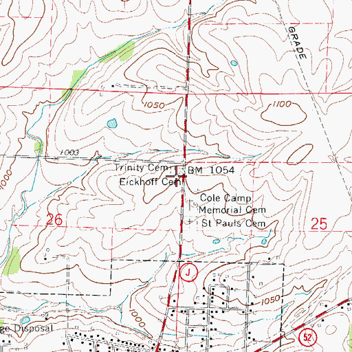 Topographic Map of Eickhoff Cemetery, MO