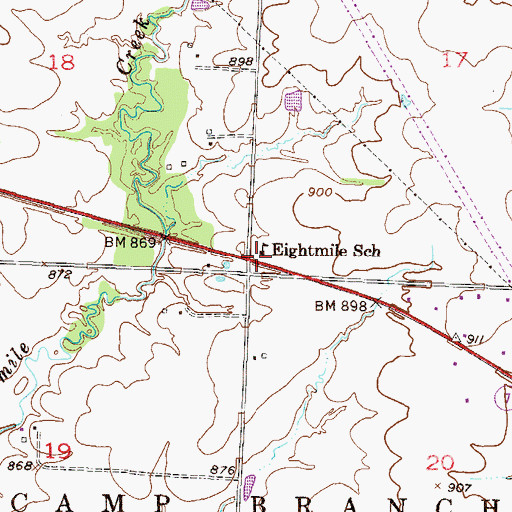 Topographic Map of Eightmile School (historical), MO