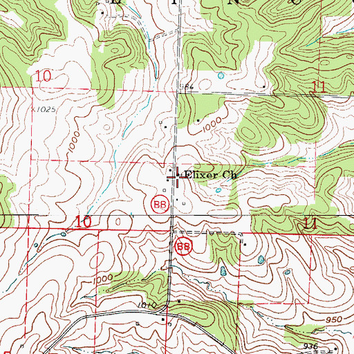 Topographic Map of Elixer Church, MO