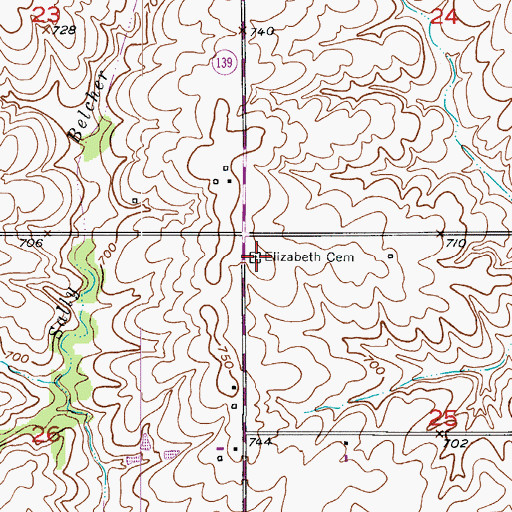 Topographic Map of Elizabeth Cemetery, MO