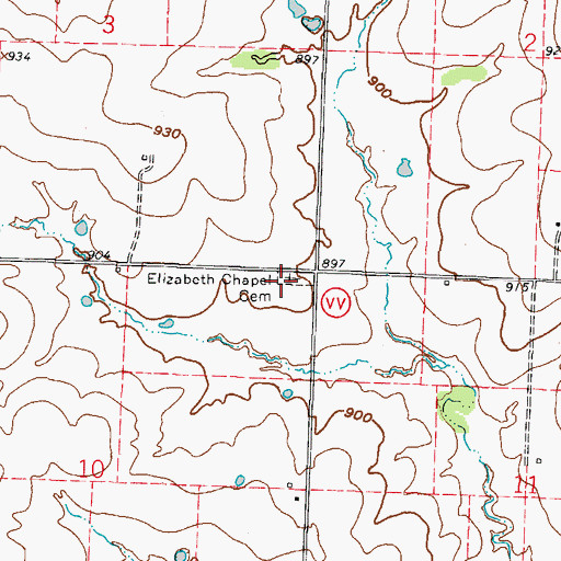 Topographic Map of Elizabeth Chapel Cemetery, MO