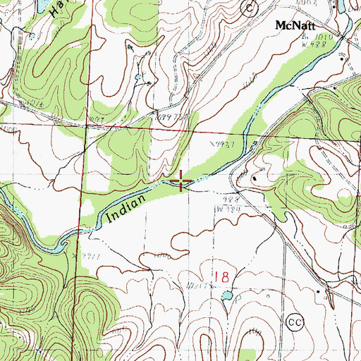 Topographic Map of Elkhorn Creek, MO