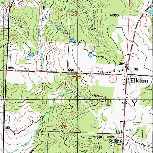 Topographic Map of Elkton School, MO