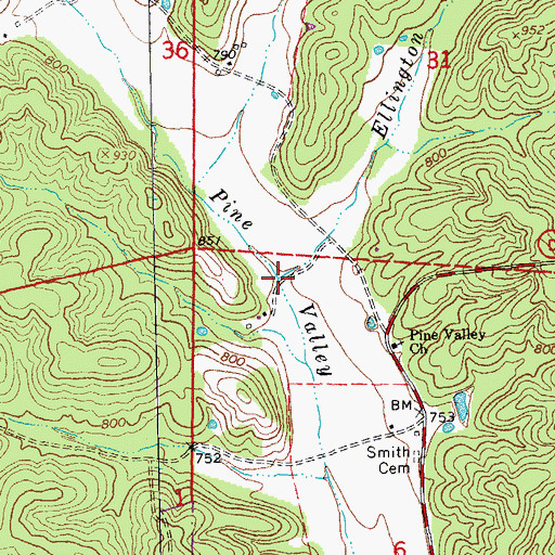 Topographic Map of Ellington Creek, MO