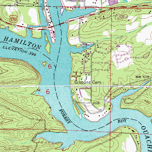 Topographic Map of Gibbons Cemetery, AR