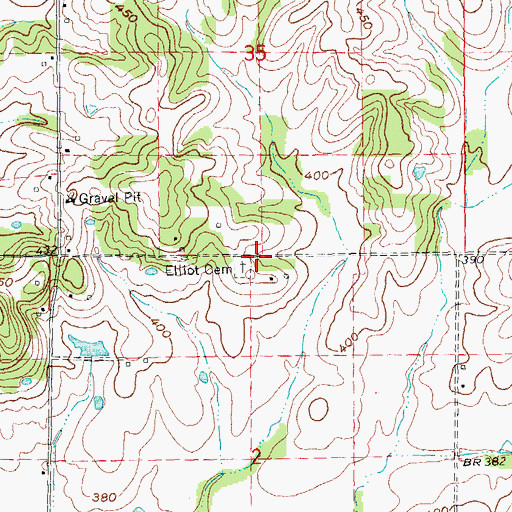Topographic Map of Elliot Cemetery, MO
