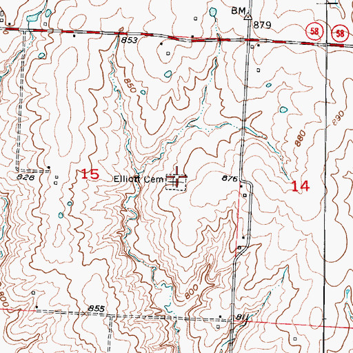 Topographic Map of Elliott Cemetery, MO
