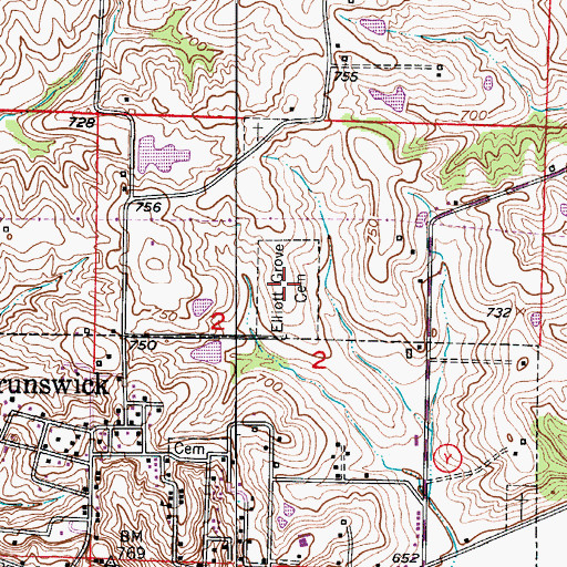 Topographic Map of Elliott Grove Cemetery, MO