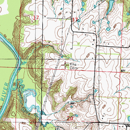 Topographic Map of Ellis Cemetery, MO