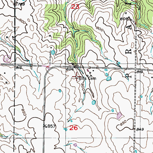 Topographic Map of Ellis Cemetery, MO