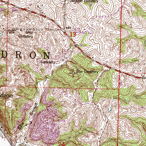 Topographic Map of Ellis Cemetery, MO