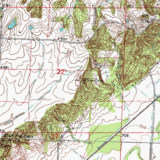 Topographic Map of Ellis Cemetery, MO