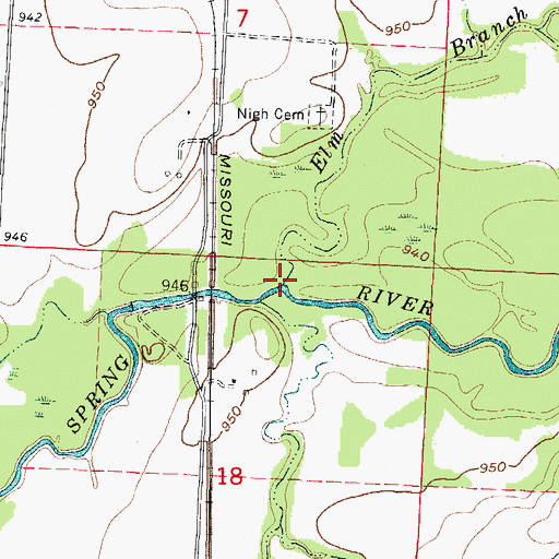 Topographic Map of Elm Branch, MO