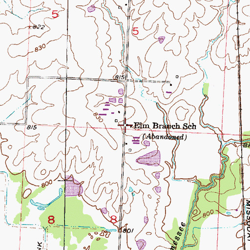 Topographic Map of Elm Branch School (historical), MO
