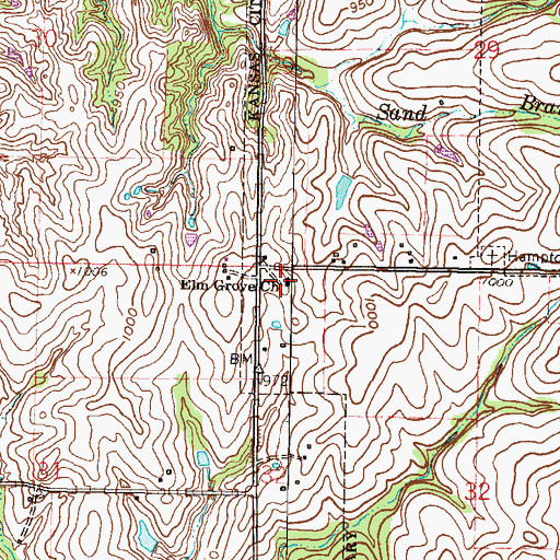 Topographic Map of Elm Grove Church, MO