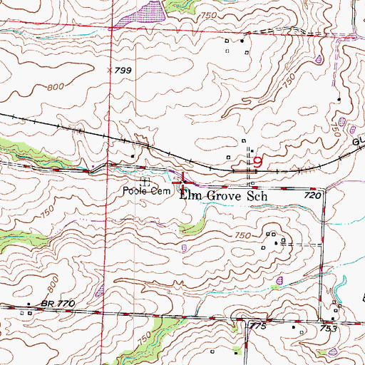 Topographic Map of Elm Grove School (historical), MO