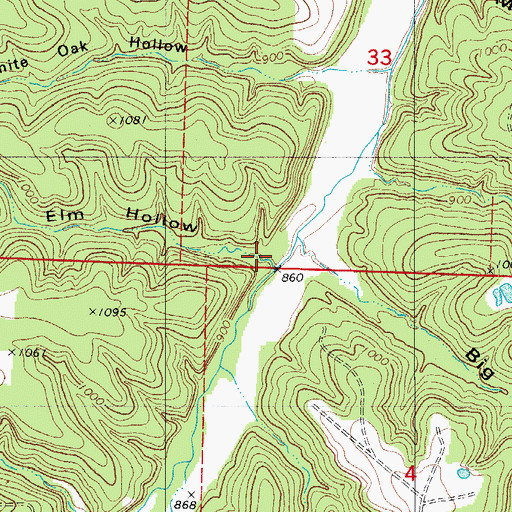 Topographic Map of Elm Hollow, MO