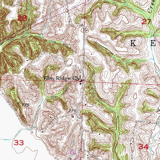 Topographic Map of Elm Ridge Church, MO