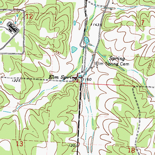 Topographic Map of Elm Spring, MO
