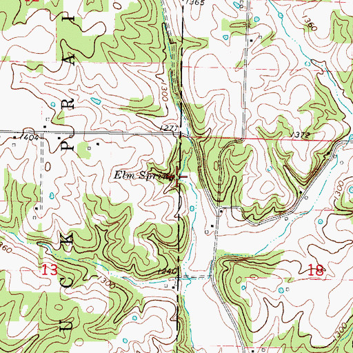 Topographic Map of Elm Spring, MO