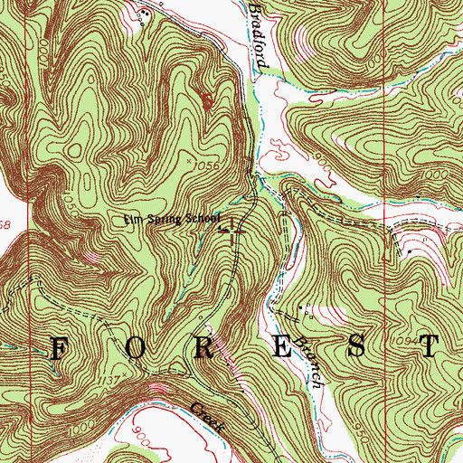 Topographic Map of Elm Spring School, MO
