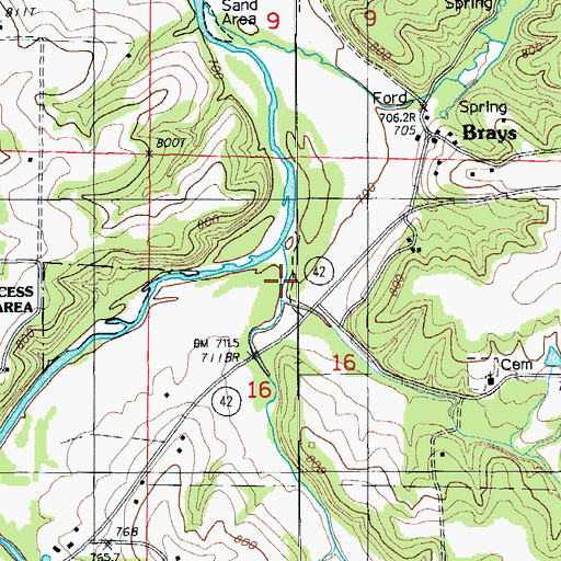 Topographic Map of Elm Springs Branch, MO