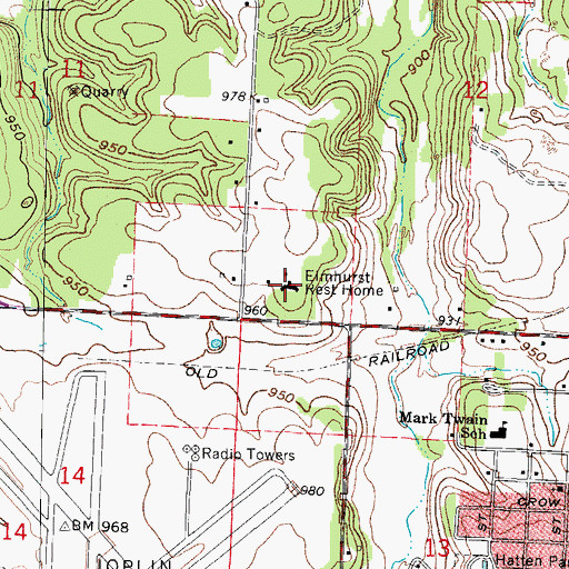 Topographic Map of Elmhurst Rest Home, MO