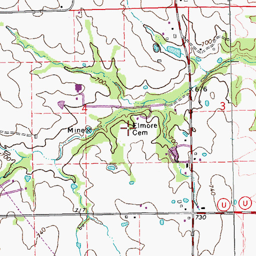 Topographic Map of Elmore Cemetery, MO