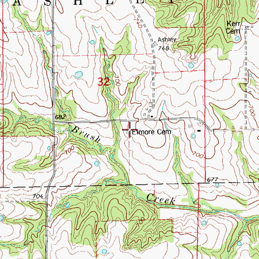 Topographic Map of Elmore Cemetery, MO