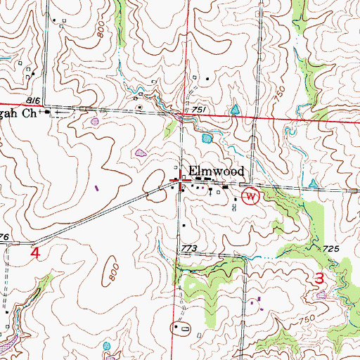 Topographic Map of Elmwood, MO