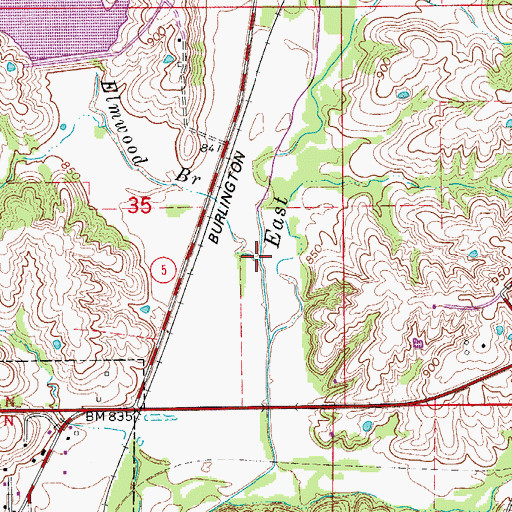 Topographic Map of Elmwood Branch, MO
