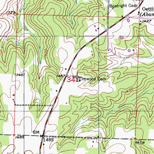 Topographic Map of Elmwood Cemetery, MO