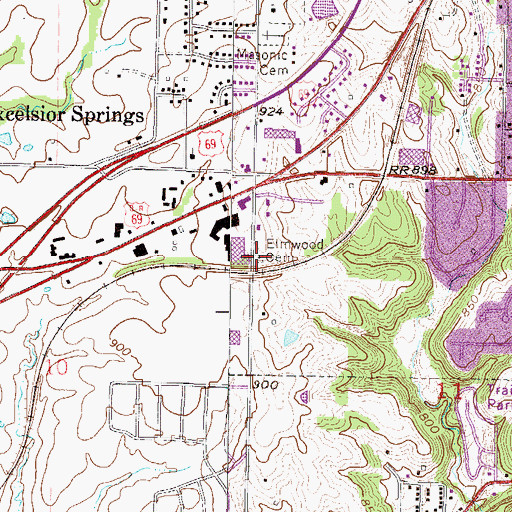 Topographic Map of Elmwood Cemetery, MO