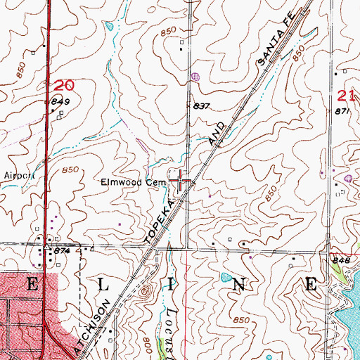 Topographic Map of Elmwood Cemetery, MO