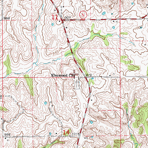 Topographic Map of Elmwood Church, MO