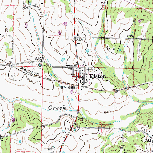 Topographic Map of Elston, MO